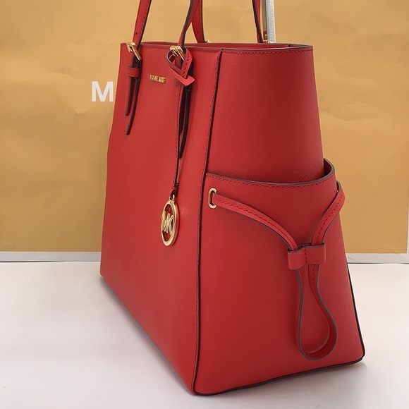 MICHAEL KORS 
Gilly Large Saffiano Leather Tote Shoulder Bag 
COLOR: Bright Red - Picture 7 of 16